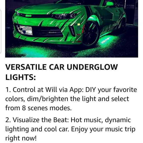 Car Underglow Lights, 4Pcs Multicolor Bluetooth Music Chasing Kit App Control - Picture 7 of 13